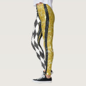 Classy Black White Gold Harlequin Diamond Argyle Leggings (Links)