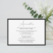 Classy Black & White Script Wedding Accommodations Begleitkarte (Stehend Vorderseite)