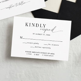 Classy Black White Script Wedding Meal Entree Rsvp Begleitkarte