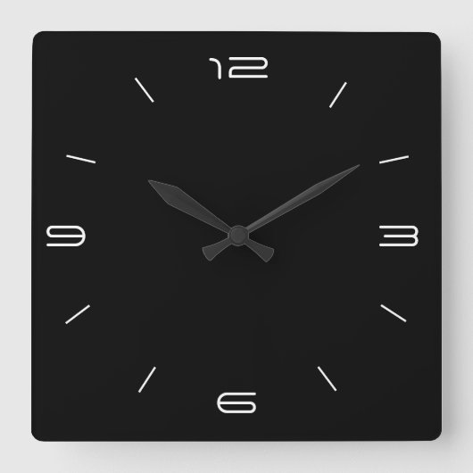 Classy Black with White Numerals> Square Clocks Quadratische Wanduhr (Vorderseite)