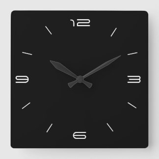 Classy Black with White Numerals> Square Clocks Quadratische Wanduhr