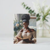 Classy Black Woman liest ein Buch Postkarte (Stehend Vorderseite)