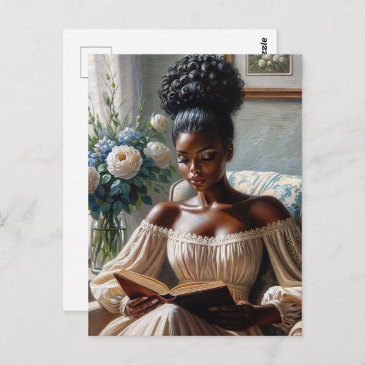 Classy Black Woman liest ein Buch Postkarte (Vorne/Hinten)
