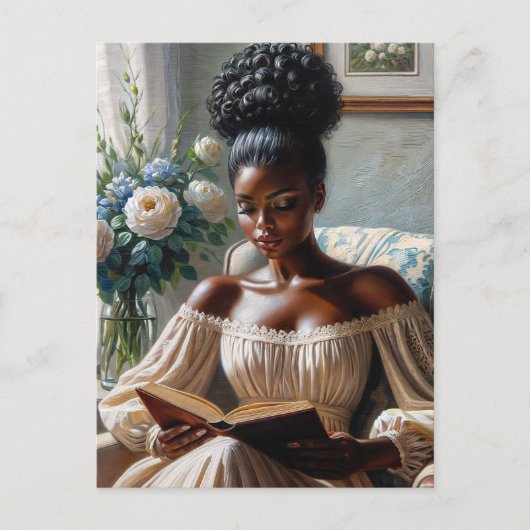 Classy Black Woman liest ein Buch Postkarte (Vorderseite)