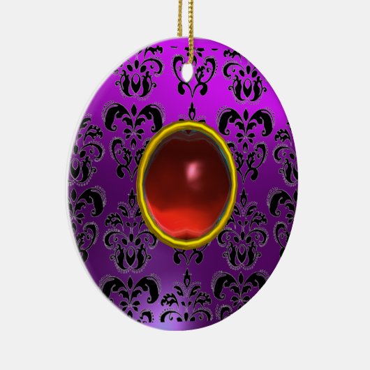 CLASSY BLACK YELLOW DAMASK GEM STONE KERAMIK ORNAMENT (Rechts)