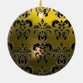 CLASSY BLACK YELLOW DAMASK GEM STONE KERAMIK ORNAMENT (Hinten)