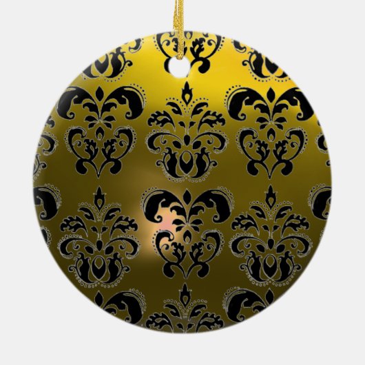 CLASSY BLACK YELLOW DAMASK GEM STONE KERAMIK ORNAMENT (Hinten)