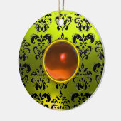 CLASSY BLACK YELLOW DAMASK GEM STONE KERAMIK ORNAMENT (Links)