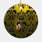 CLASSY BLACK YELLOW DAMASK GEM STONE KERAMIK ORNAMENT (Hinten)
