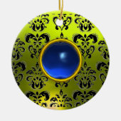 CLASSY BLACK YELLOW DAMASK GEM STONE KERAMIK ORNAMENT (Vorne)