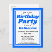 Classy Blue Adult Geburtstagsparty Einladungspostkarte (Vorne/Hinten)