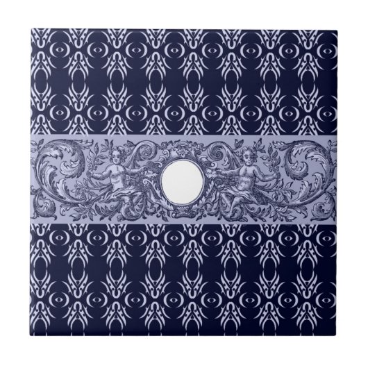Classy Blue Baroque Muster von Leah G - Hubs Fliese (Vorderseite)