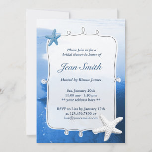 Classy Blue Beach & Starfish Brautparty Einladung