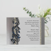 Classy Blue Black Silver Extravagant Hochzeit Einl Einladung (Stehend Vorderseite)