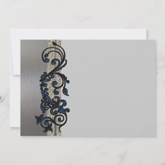 Classy Blue Black Silver Extravagant Hochzeit Einl Einladung (Rückseite)