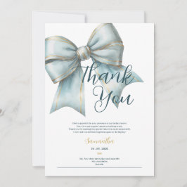 classy blue bow bridal shower thank you card einladung