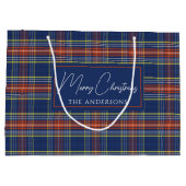 Classy Blue Burnt Orange Scottish Tartan Christmas Große Geschenktüte (Rückseite)