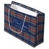 Classy Blue Burnt Orange Scottish Tartan Christmas Große Geschenktüte (Vorderseite Schrägansicht)