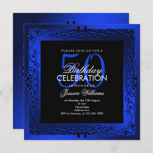 Classy Blue Decorative Gerahmt 50. Geburtstag Einladung