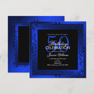 Classy Blue Decorative Gerahmt 50. Geburtstag Einladung