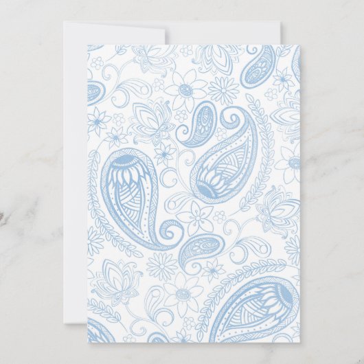 Classy Blue Glitzer Paisley Floral White Pattern Einladung (Rückseite)
