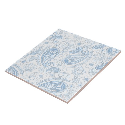 Classy Blue Glitzer Paisley Floral White Pattern Fliese (Seite)
