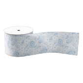 Classy Blue Glitzer Paisley Floral White Pattern Ripsband (Spule)