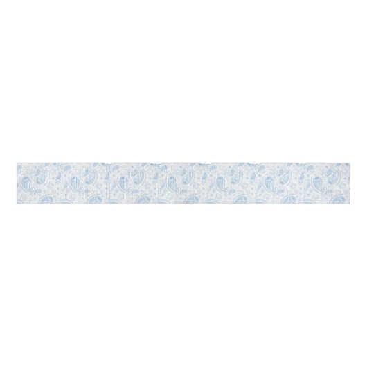 Classy Blue Glitzer Paisley Floral White Pattern Ripsband (Vorderseite)