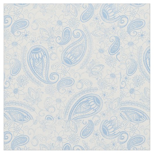 Classy Blue Glitzer Paisley Floral White Pattern Stoff (Nahaufnahme)
