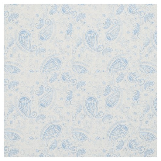 Classy Blue Glitzer Paisley Floral White Pattern Stoff (Muster)