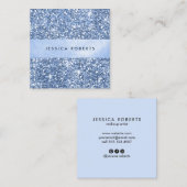 Classy Blue Glitzer Pattern Glamour Quadratische Visitenkarte (Vorne/Hinten)