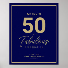 Classy Blue & Gold 50 & Fabulous Geburtstagsparty Poster