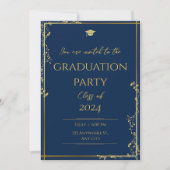 Classy Blue Gold Graduierungsparty Einladung (Vorderseite)