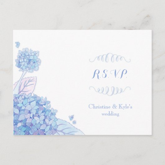 Classy Blue Hydrangeas Wedding RSVP Einladungspostkarte (Vorderseite)