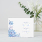 Classy Blue Hydrangeas Wedding RSVP Einladungspostkarte (Stehend Vorderseite)