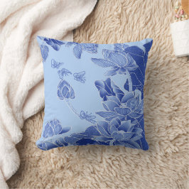 Classy Blue Modern Chinoiserie Chic Lotus Kissen