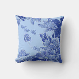 Classy Blue Modern Chinoiserie Chic Lotus Kissen