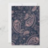 Classy Blue Rose Gold Glitzer Paisley Floral Einladung (Rückseite)