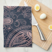 Classy Blue Rose Gold Glitzer Paisley Floral Geschirrtuch (Viertel Falte)