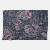 Classy Blue Rose Gold Glitzer Paisley Floral Geschirrtuch (Horizontal)