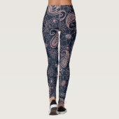 Classy Blue Rose Gold Glitzer Paisley Floral Leggings (Rückseite)