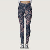 Classy Blue Rose Gold Glitzer Paisley Floral Leggings (Vorderseite)