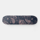 Classy Blue Rose Gold Glitzer Paisley Floral Skateboard (Horizontal)