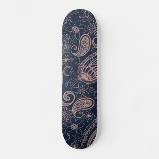 Classy Blue Rose Gold Glitzer Paisley Floral Skateboard (Vorderseite)