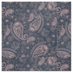 Classy Blue Rose Gold Glitzer Paisley Floral Stoff
