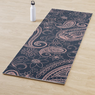 Classy Blue Rose Gold Glitzer Paisley Floral Yogamatte