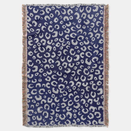 Classy Blue Silver Glitzer Leopard Animal Print Decke (Vorderseite Vertikal)