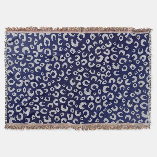 Classy Blue Silver Glitzer Leopard Animal Print Decke (Vorderseite)