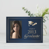 Classy Blue und Gold 2013 Graduate Foto Einladung (Stehend Vorderseite)