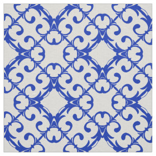Classy Blue und White Azulejo Tiles Damask Muster Stoff